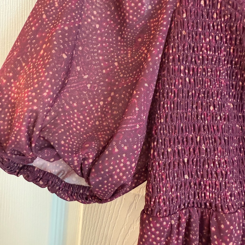 DR2 Women's Maroon Smocked Blouse - Picture 3 of 5